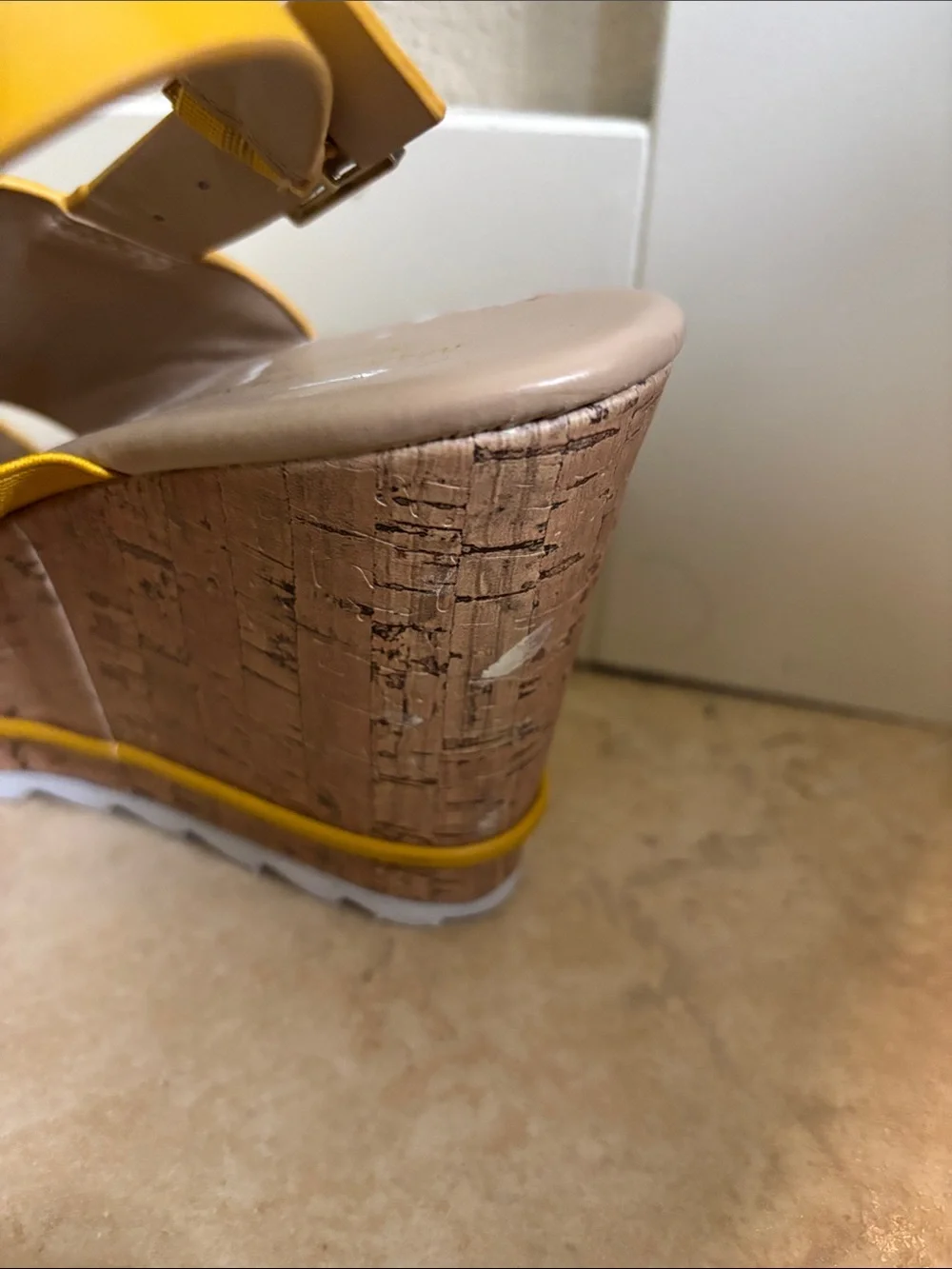 Marc New York Mustard Yellow Wide-Strap Wedge Sandals